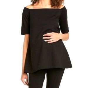 The Nines by HATCH™ Maternity Elbow Sleeve Off the Shoulder Ponte Top Black